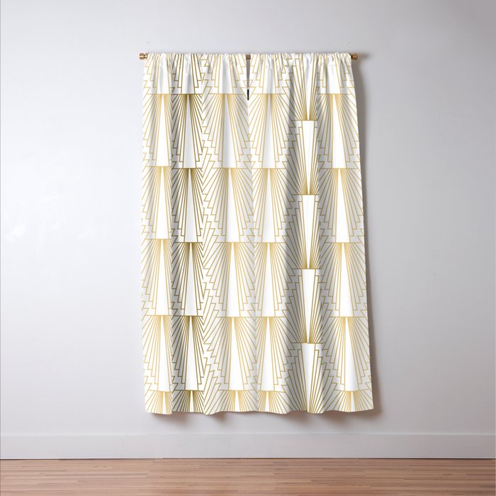 Gold and white geometric Art Deco pattern Window Curtain Gallery Image 3