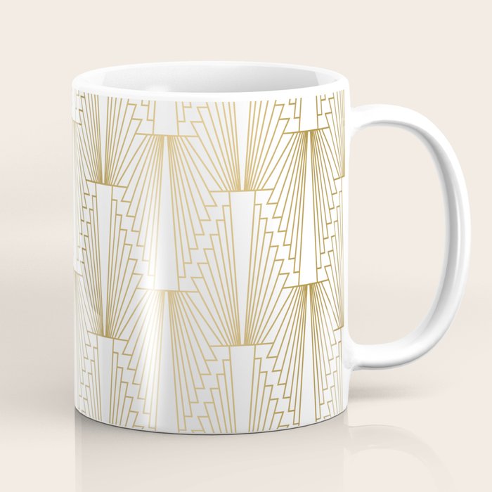 Gold and white geometric Art Deco pattern Coffee Mug Gallery Image 1