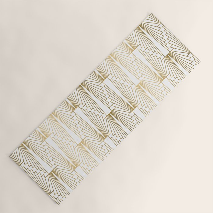 Gold and white geometric Art Deco pattern Yoga Mat Gallery Image 1