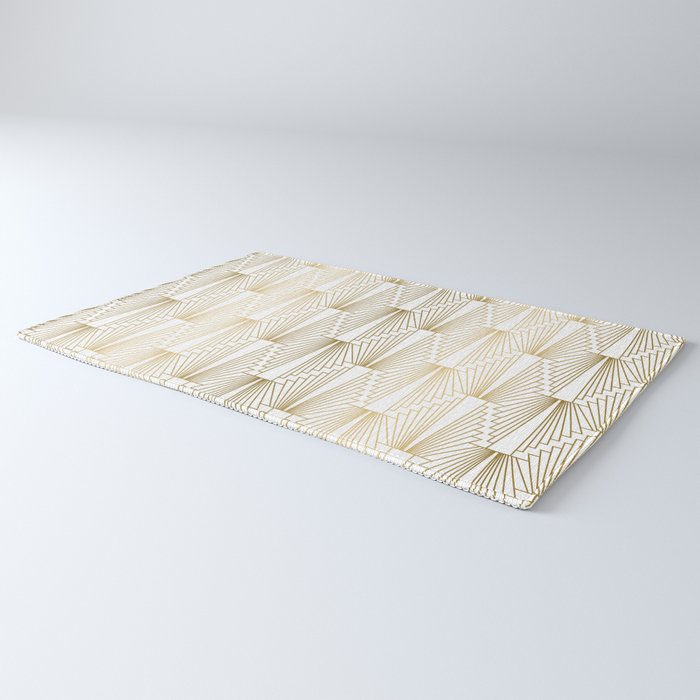 Gold and white geometric Art Deco pattern Rug Gallery Image 3