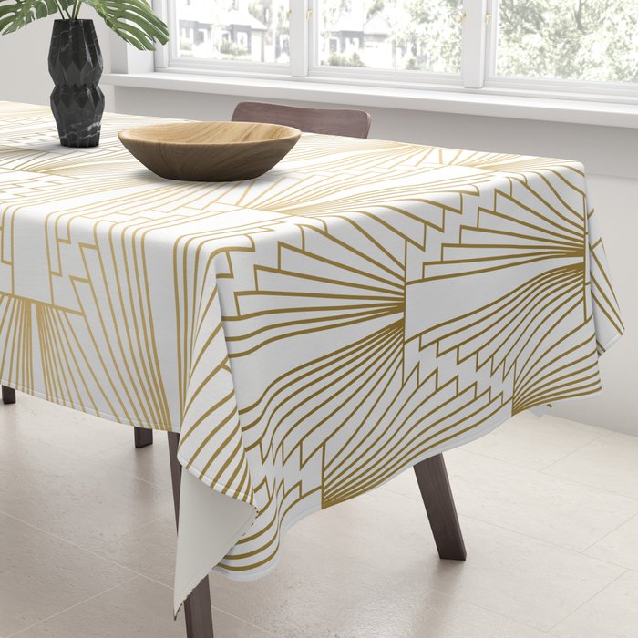 Gold and white geometric Art Deco pattern Tablecloth Gallery Image 3