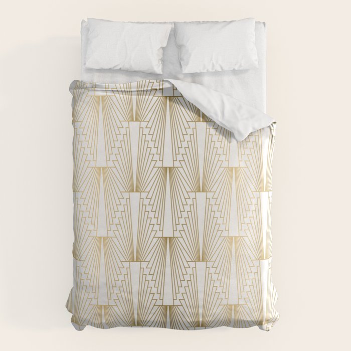 Gold and white geometric Art Deco pattern Duvet Cover Gallery Image 1