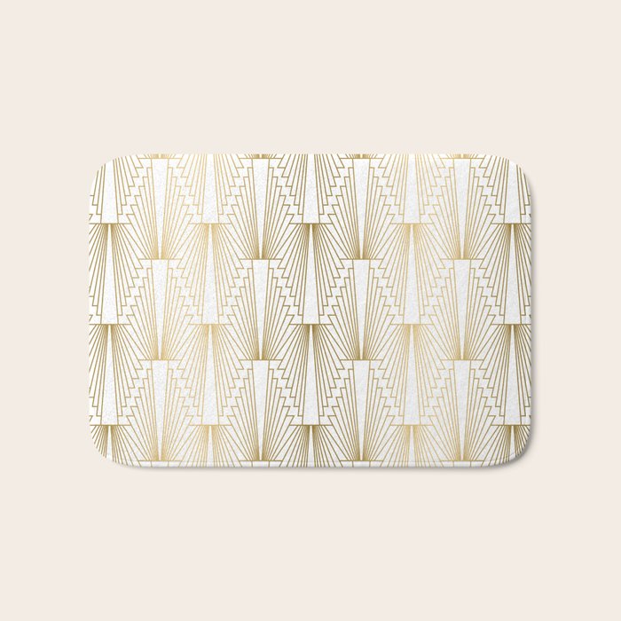 Gold and white geometric Art Deco pattern Bath Mat Gallery Image 1