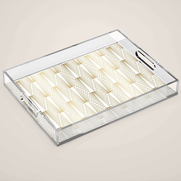 Gold and white geometric Art Deco pattern Acrylic Tray Gallery Image 1