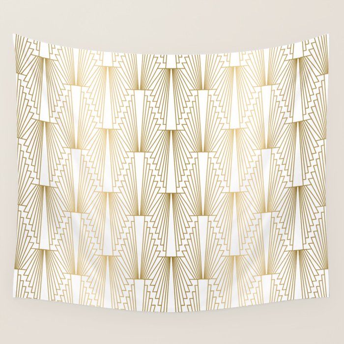 Gold and white geometric Art Deco pattern Wall Tapestry Gallery Image 4