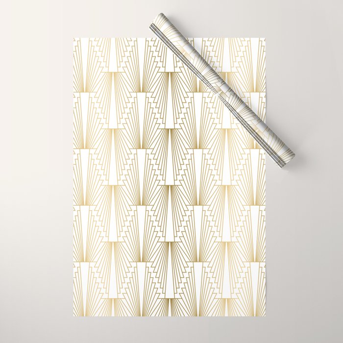 Gold and white geometric Art Deco pattern Wrapping Paper Gallery Image 1