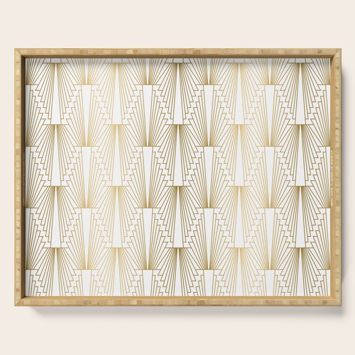 Gold and white geometric Art Deco pattern Serving Tray Gallery Image 1