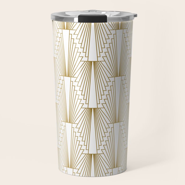 Gold and white geometric Art Deco pattern Travel Mug Gallery Image 1
