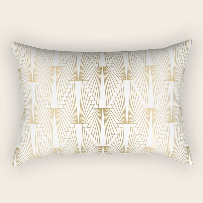 Gold and white geometric Art Deco pattern Rectangular Pillow Gallery Image 1