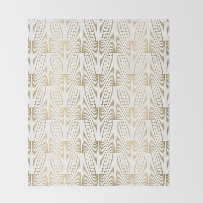 Gold and white geometric Art Deco pattern Throw Blanket Gallery Image 2