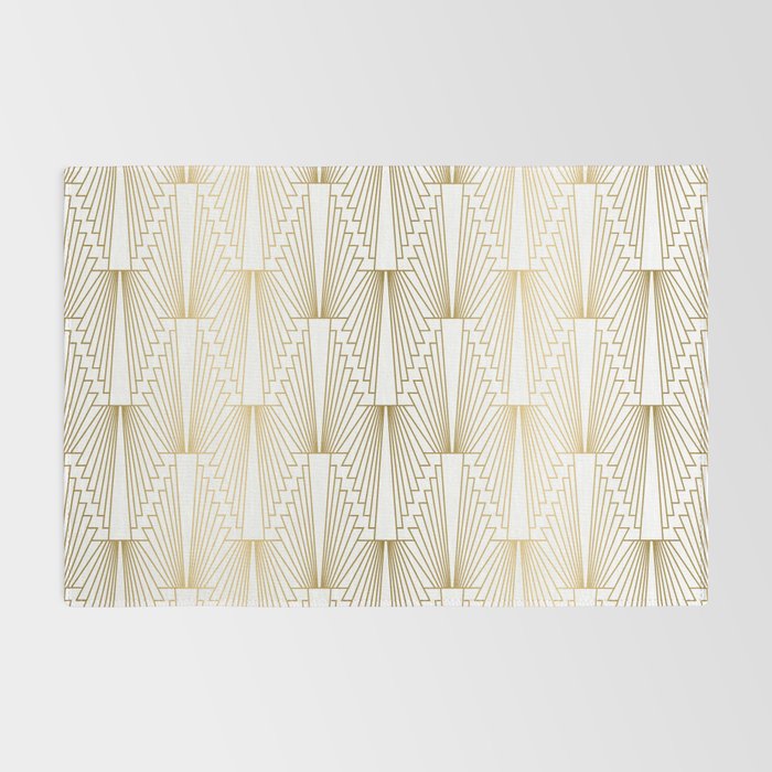 Gold and white geometric Art Deco pattern Rug Gallery Image 2