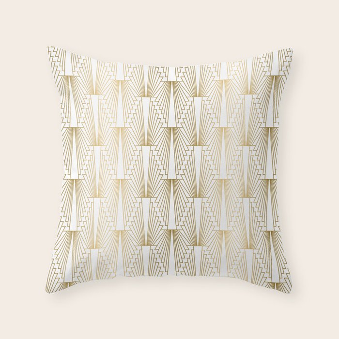 Gold and white geometric Art Deco pattern Throw Pillow Gallery Image 1