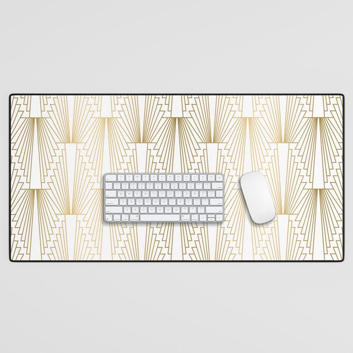 Gold and white geometric Art Deco pattern Desk Mat Gallery Image 1