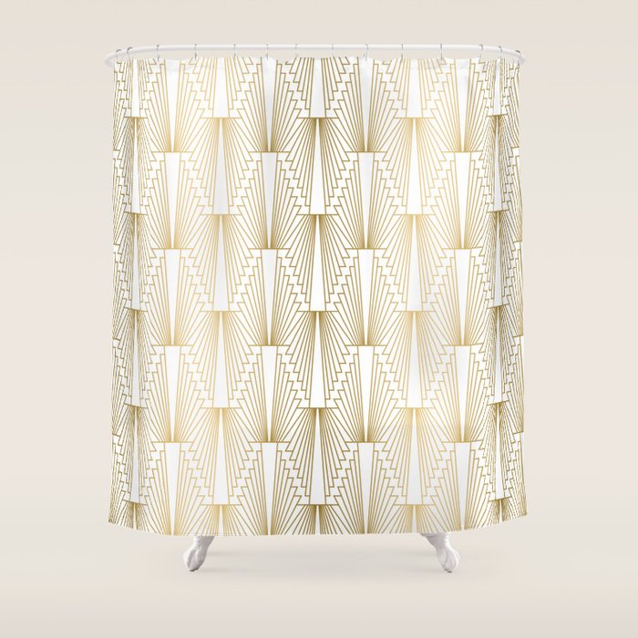 Gold and white geometric Art Deco pattern Shower Curtain Gallery Image 1