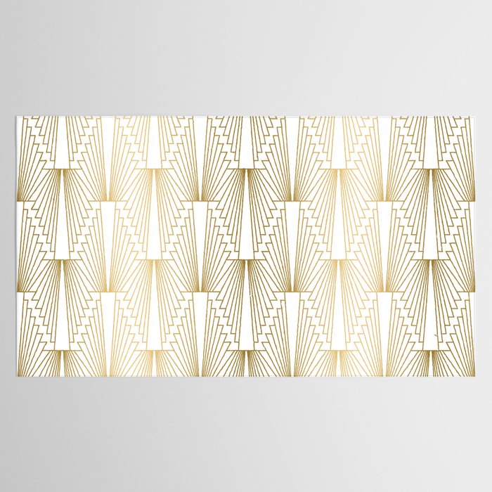 Gold and white geometric Art Deco pattern Tablecloth Gallery Image 2