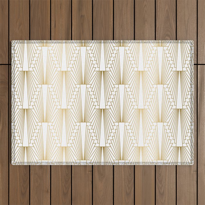 Gold and white geometric Art Deco pattern Outdoor Rug Gallery Image 1