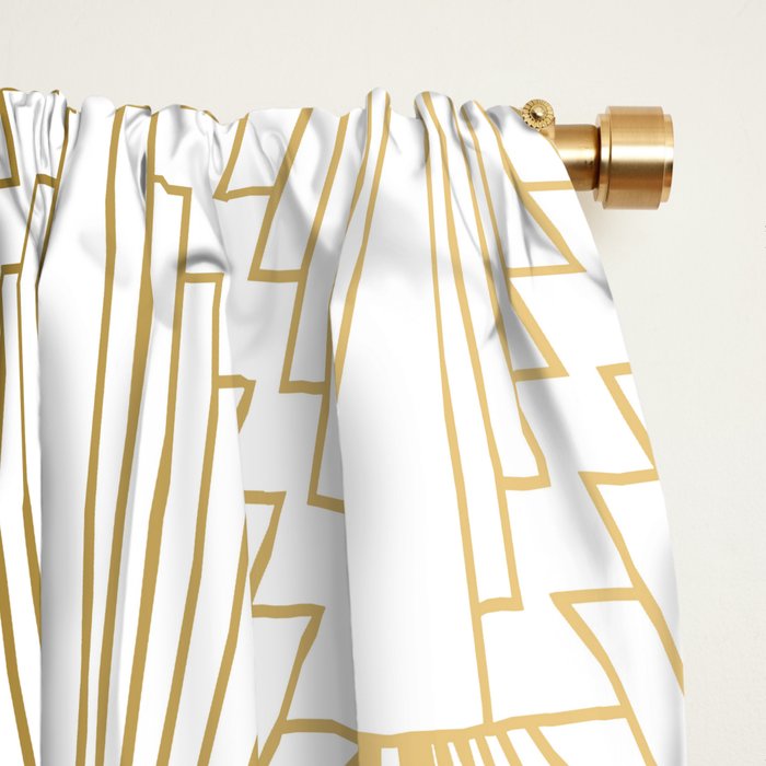 Gold and white geometric Art Deco pattern Window Curtain Gallery Image 2