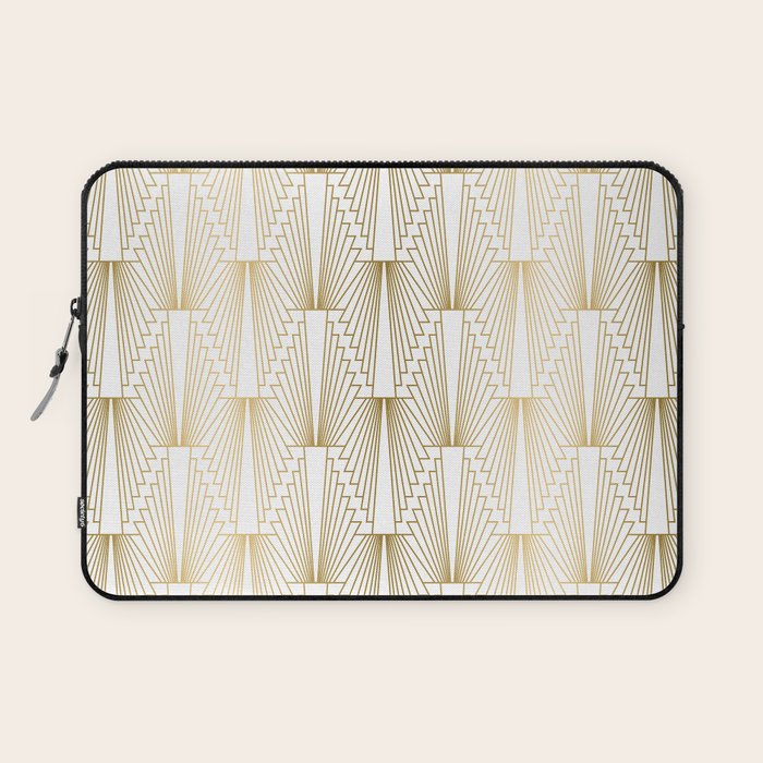 Gold and white geometric Art Deco pattern Laptop Sleeve Gallery Image 1