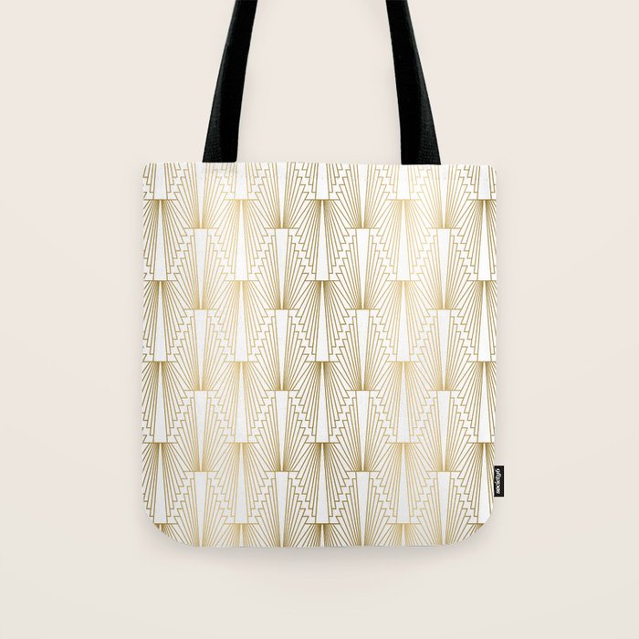 Gold and white geometric Art Deco pattern Tote Bag Gallery Image 1