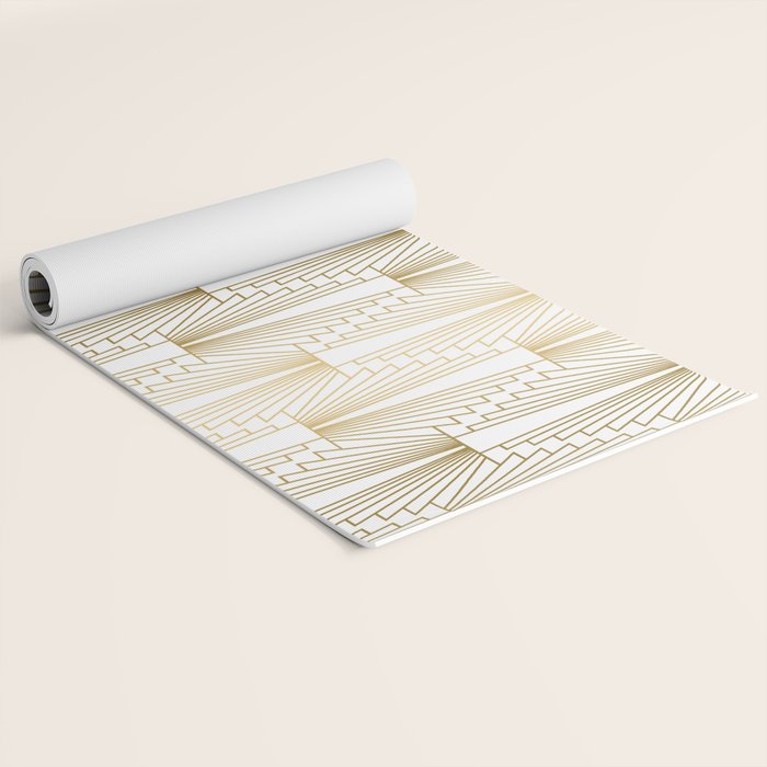 Gold and white geometric Art Deco pattern Yoga Mat Gallery Image 2