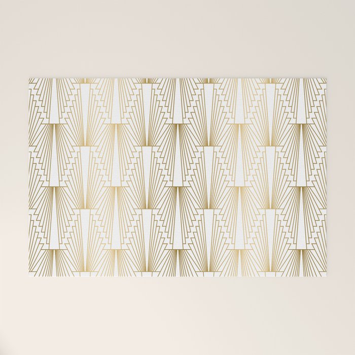 Gold and white geometric Art Deco pattern Welcome Mat Gallery Image 1