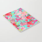 Bright Turquoise/Teal  Antique inspired Floral Print With Hot pink, baby Pink, Coral and Yellow Notebook Gallery Image 3