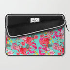 Bright Turquoise/Teal  Antique inspired Floral Print With Hot pink, baby Pink, Coral and Yellow Laptop Sleeve Gallery Image 2