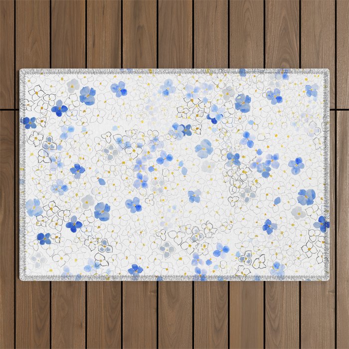blue abstract hydrangea pattern Outdoor Rug Gallery Image 1