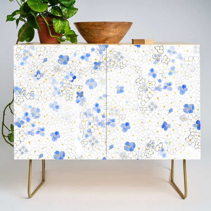 blue abstract hydrangea pattern Credenza Gallery Image 1