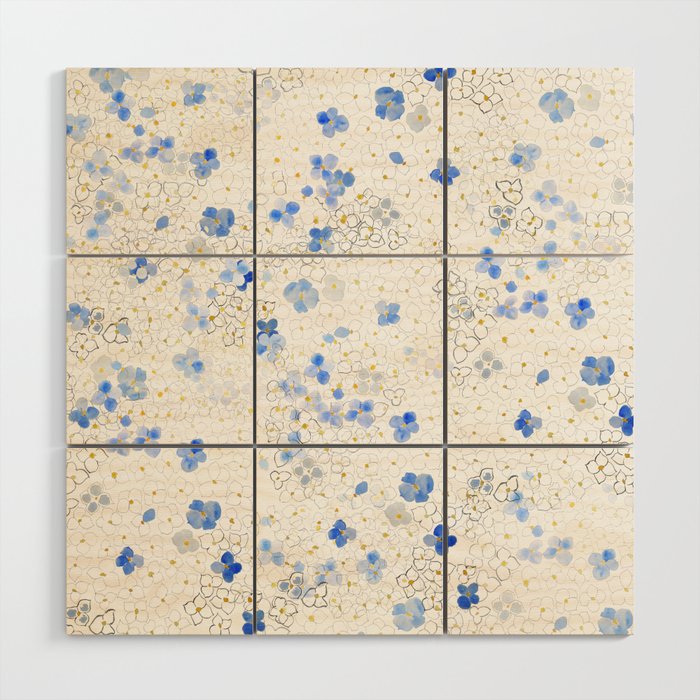blue abstract hydrangea pattern Wood Wall Art Gallery Image 1