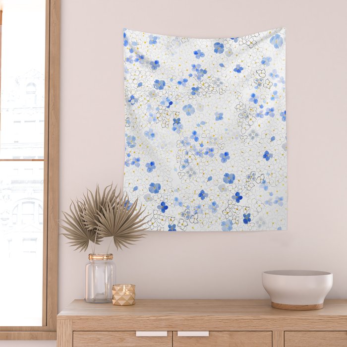 blue abstract hydrangea pattern Wall Tapestry Gallery Image 2