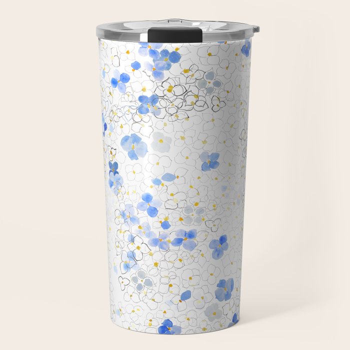 blue abstract hydrangea pattern Travel Mug Gallery Image 1
