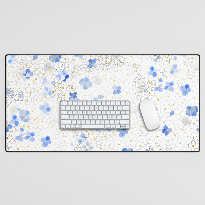 blue abstract hydrangea pattern Desk Mat Gallery Image 1