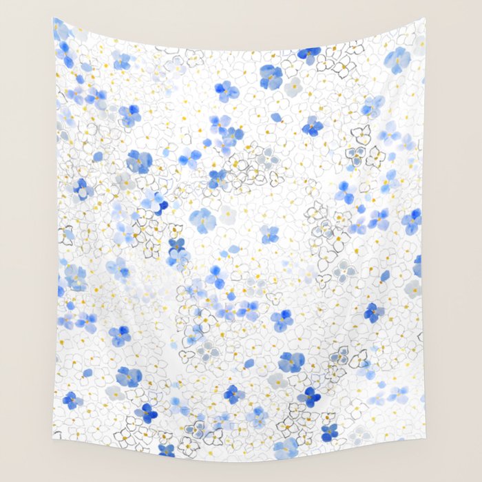blue abstract hydrangea pattern Wall Tapestry Gallery Image 4