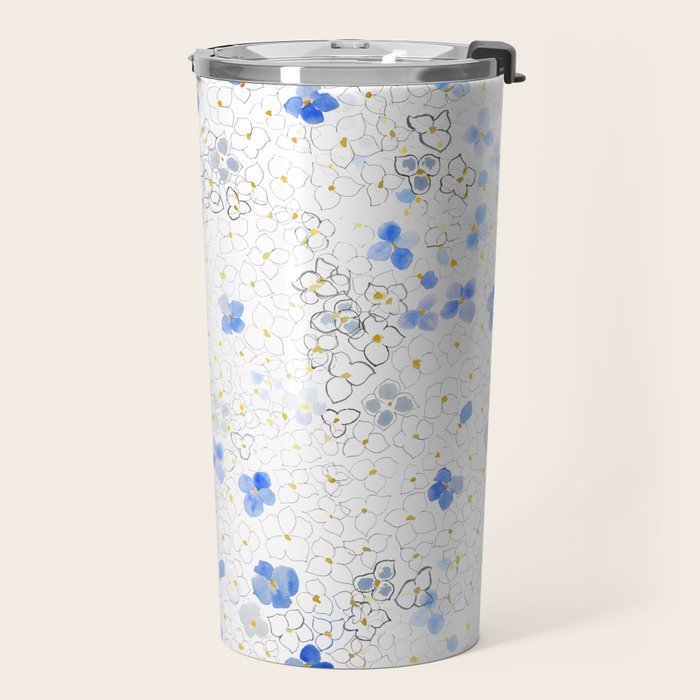 blue abstract hydrangea pattern Travel Mug Gallery Image 2