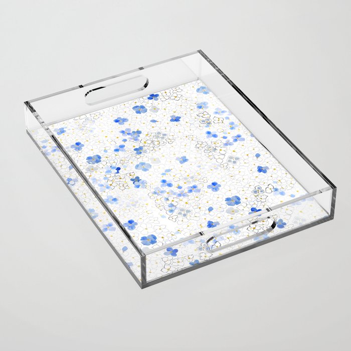 blue abstract hydrangea pattern Acrylic Tray Gallery Image 1