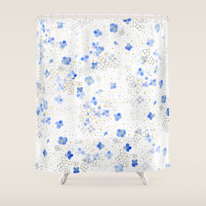 blue abstract hydrangea pattern Shower Curtain Gallery Image 1