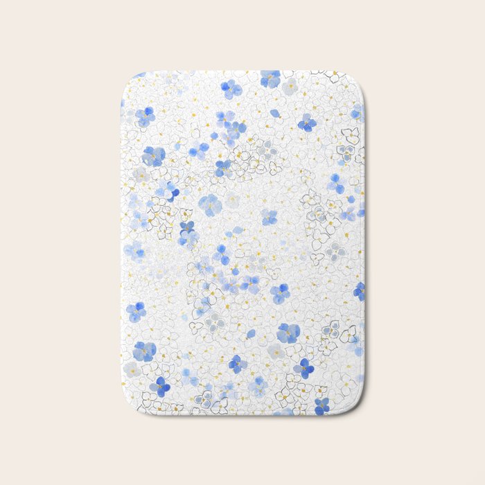 blue abstract hydrangea pattern Bath Mat Gallery Image 1