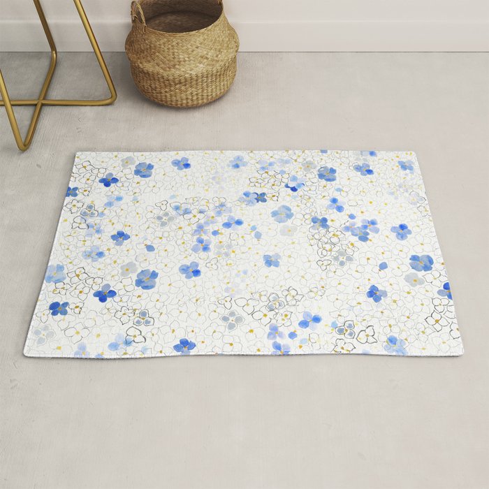 blue abstract hydrangea pattern Rug Gallery Image 1