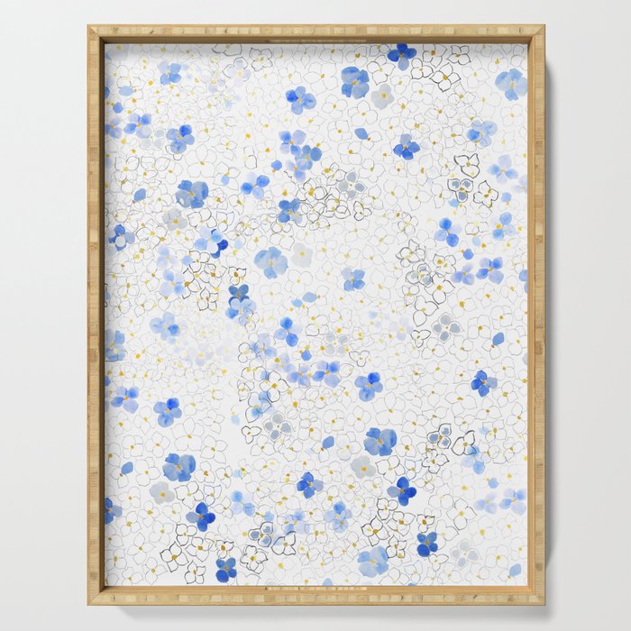 blue abstract hydrangea pattern Serving Tray Gallery Image 1