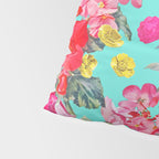 Bright Turquoise/Teal  Antique inspired Floral Print With Hot pink, baby Pink, Coral and Yellow Pillow Sham Gallery Image 4