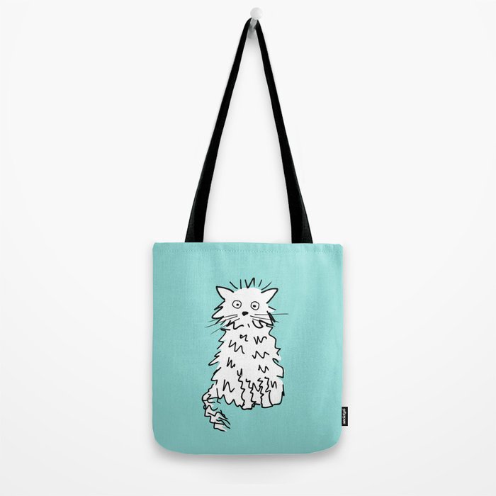 White cat blue Tote Bag Gallery Image 2