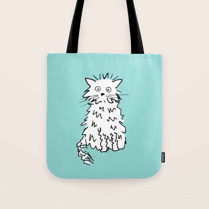 White cat blue Tote Bag Gallery Image 1