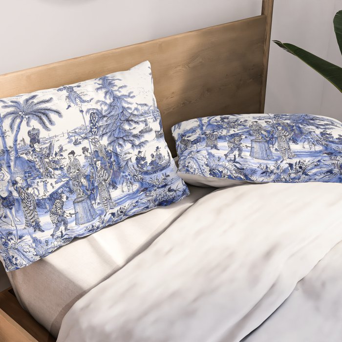 Chinoiserie Blue Landscape Pillow Sham Gallery Image 2