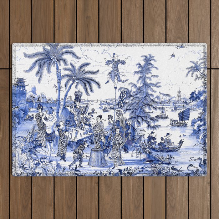 Chinoiserie Blue Landscape Outdoor Rug Gallery Image 1