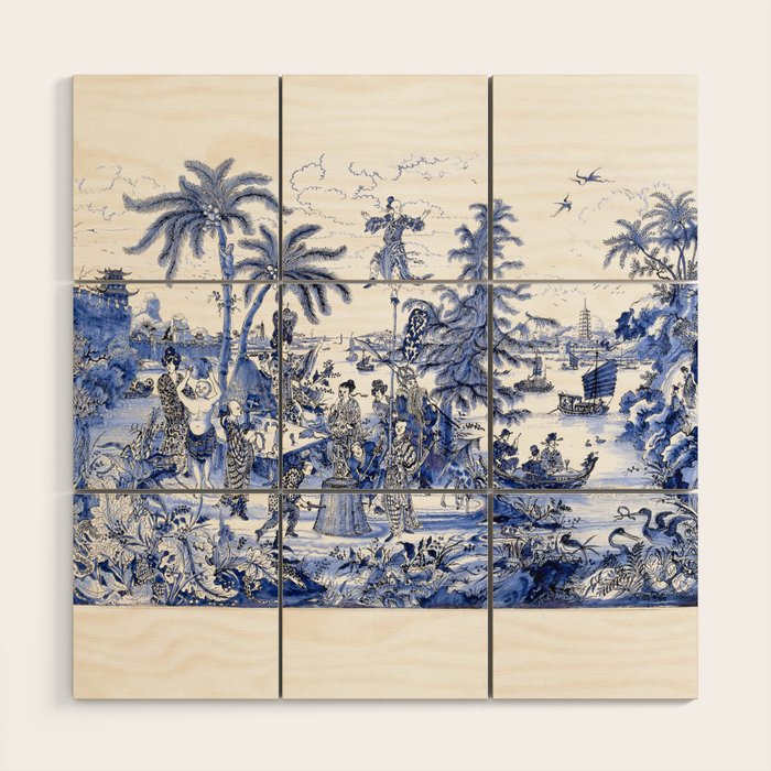 Chinoiserie Blue Landscape Wood Wall Art Gallery Image 1