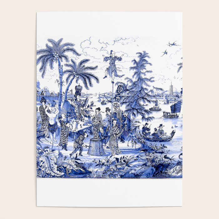 Chinoiserie Blue Landscape Poster Gallery Image 4
