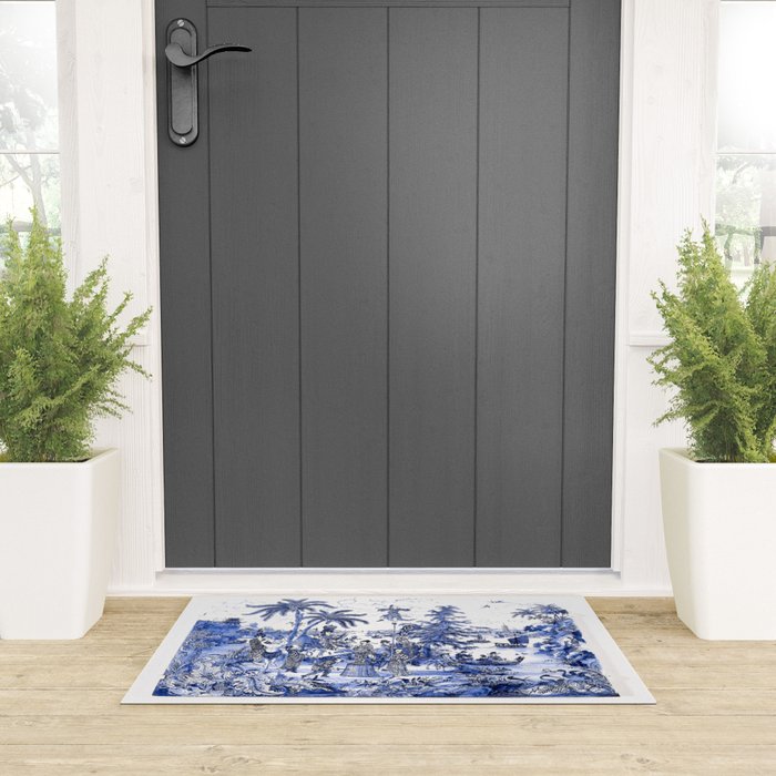 Chinoiserie Blue Landscape Welcome Mat Gallery Image 3