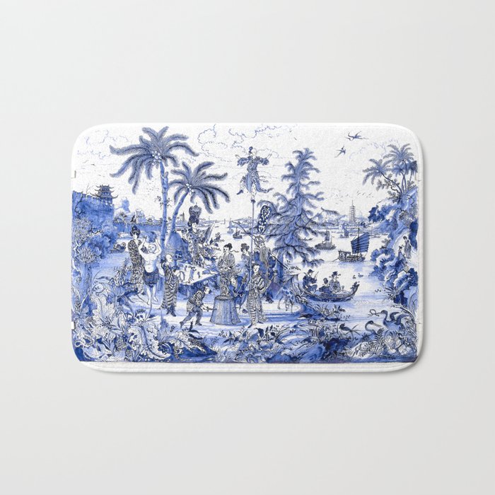 Chinoiserie Blue Landscape Bath Mat Gallery Image 1