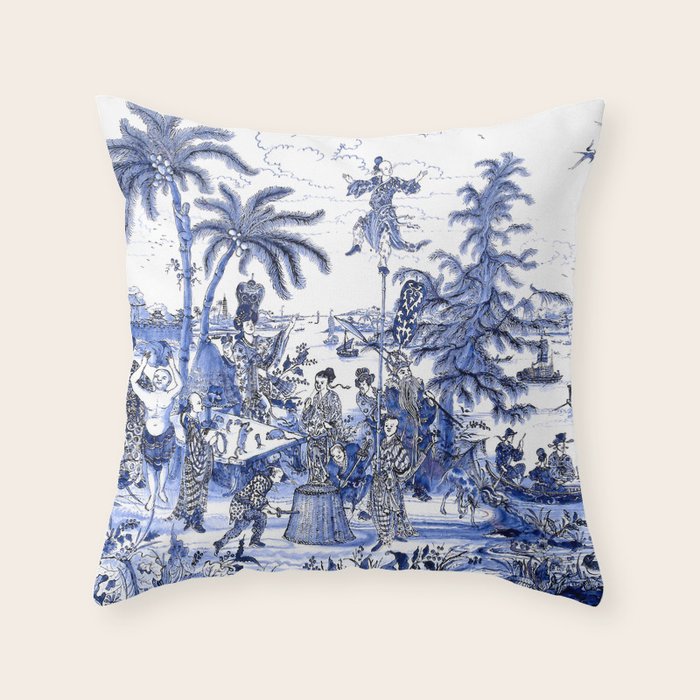 Chinoiserie Blue Landscape Throw Pillow Gallery Image 6